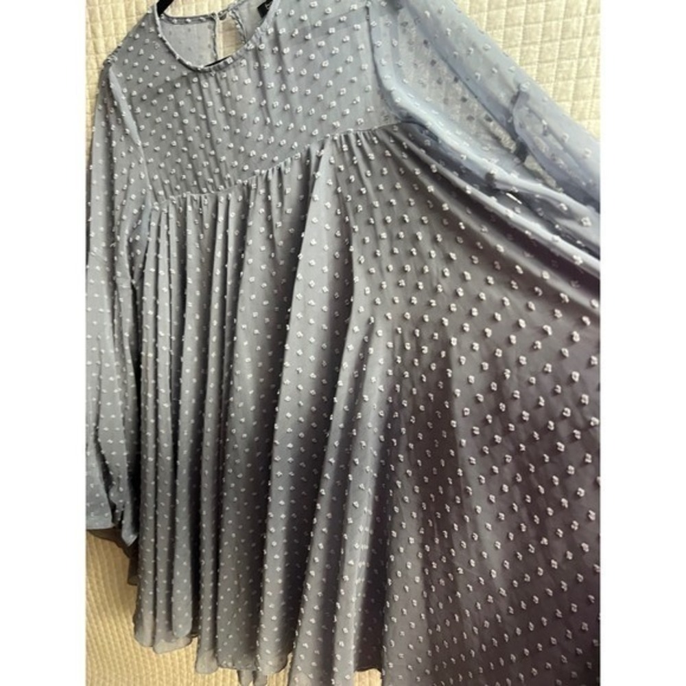 Boohoo Womens Blue Swiss Dot Long Sleeve Smock Mini Dress Size 8 - Picture 4 of 9